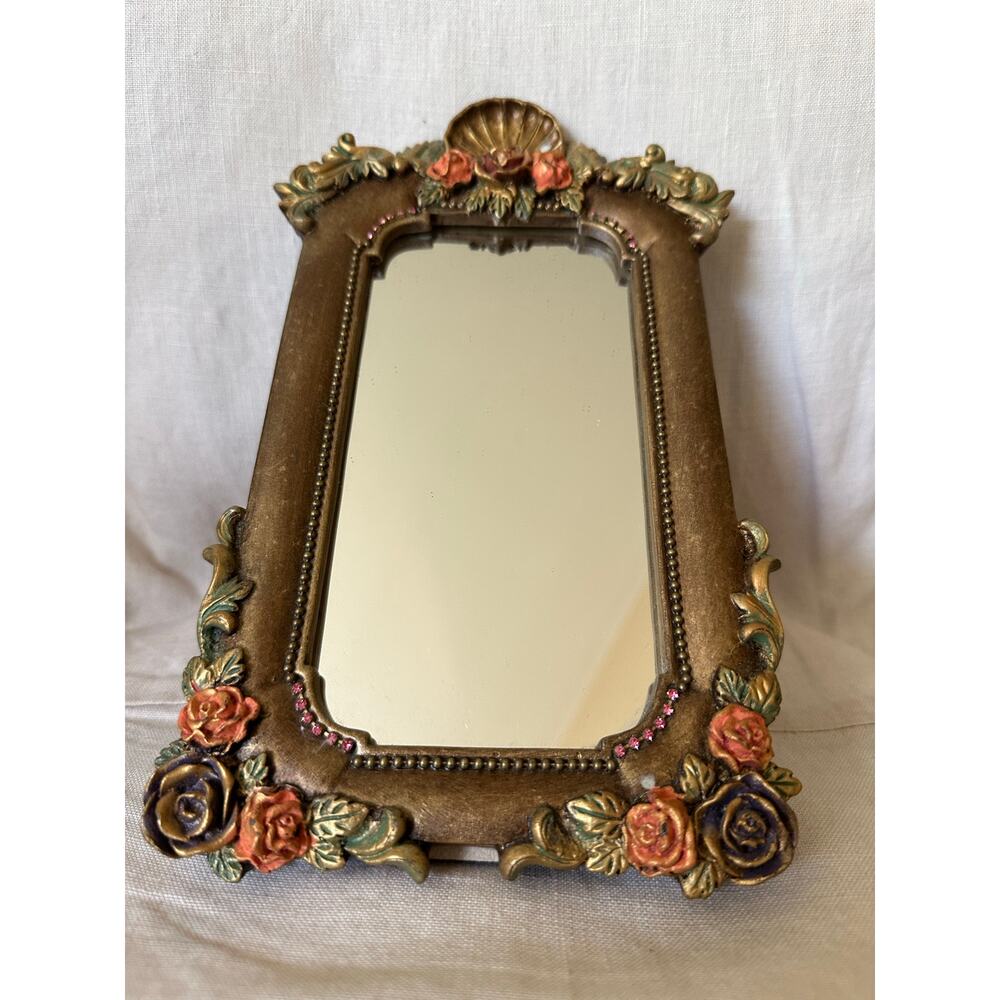 Vintage Mirror By Michal Negrin ? Flowers Unique sea shell crystal desk top READ